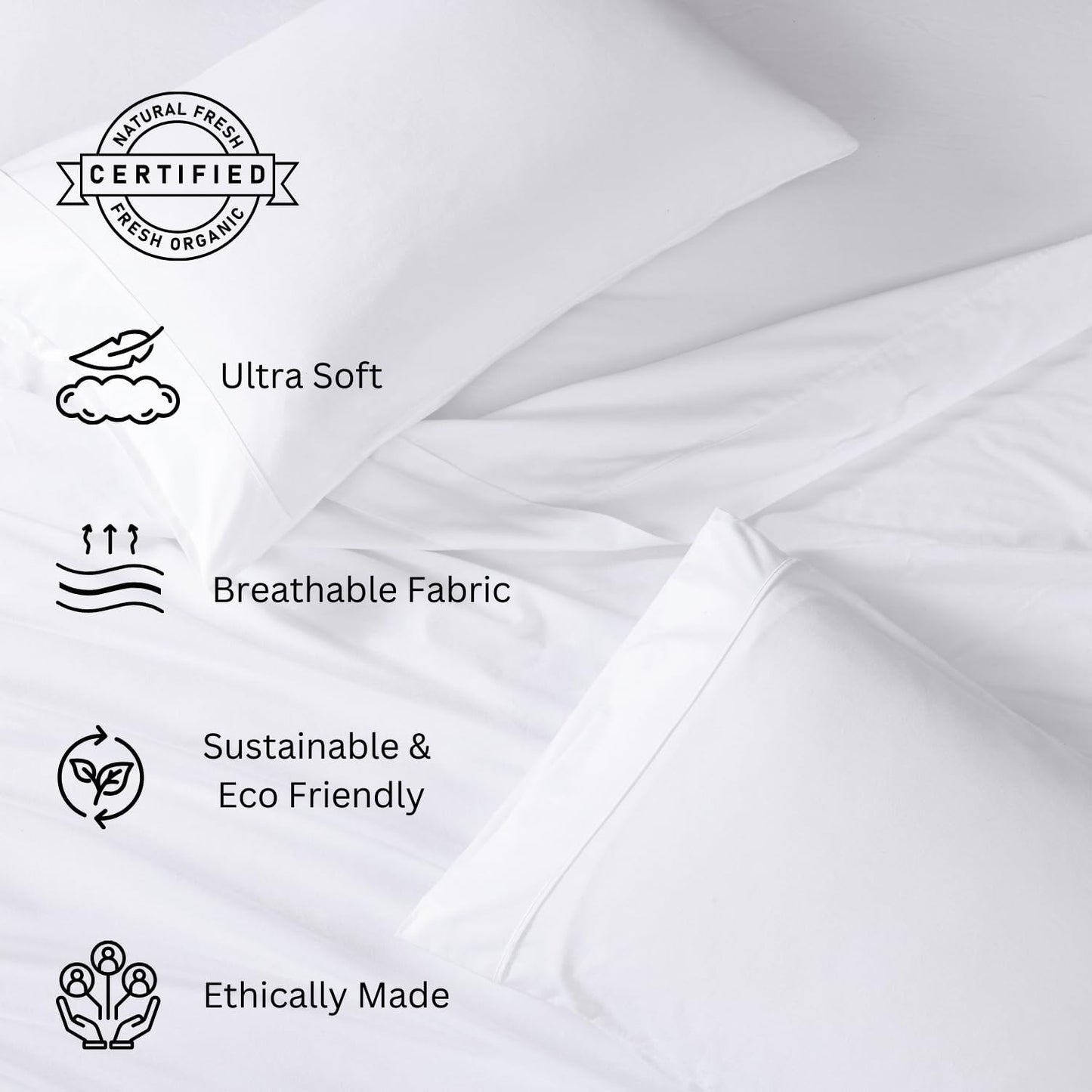 LANE LINEN - Juego de sábanas de 4 piezas 100 % algodón orgánico de percal ultrasuave, refrescante y natural, transpirable, se adapta a colchones de hasta 15 pies de profundidad, color blanco