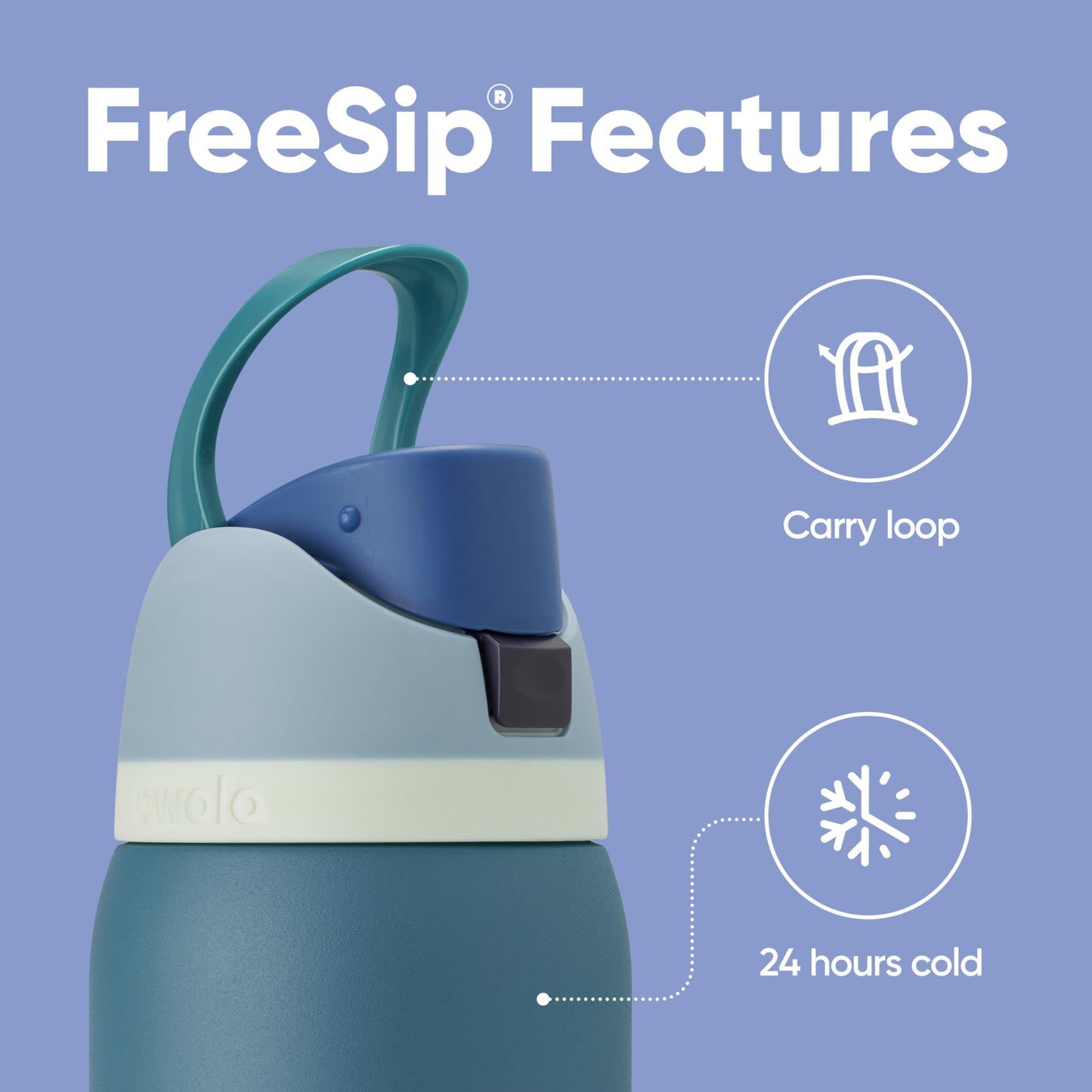 Owala FreeSip - Botella de agua aislada de acero inoxidable con popote, botella de agua deportiva sin BPA, ideal para viajes, 24 onzas, mezclilla