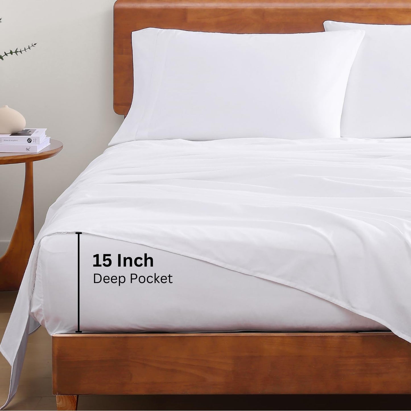 LANE LINEN - Juego de sábanas de 4 piezas 100 % algodón orgánico de percal ultrasuave, refrescante y natural, transpirable, se adapta a colchones de hasta 15 pies de profundidad, color blanco