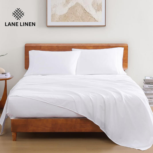 LANE LINEN - Juego de sábanas de 4 piezas 100 % algodón orgánico de percal ultrasuave, refrescante y natural, transpirable, se adapta a colchones de hasta 15 pies de profundidad, color blanco