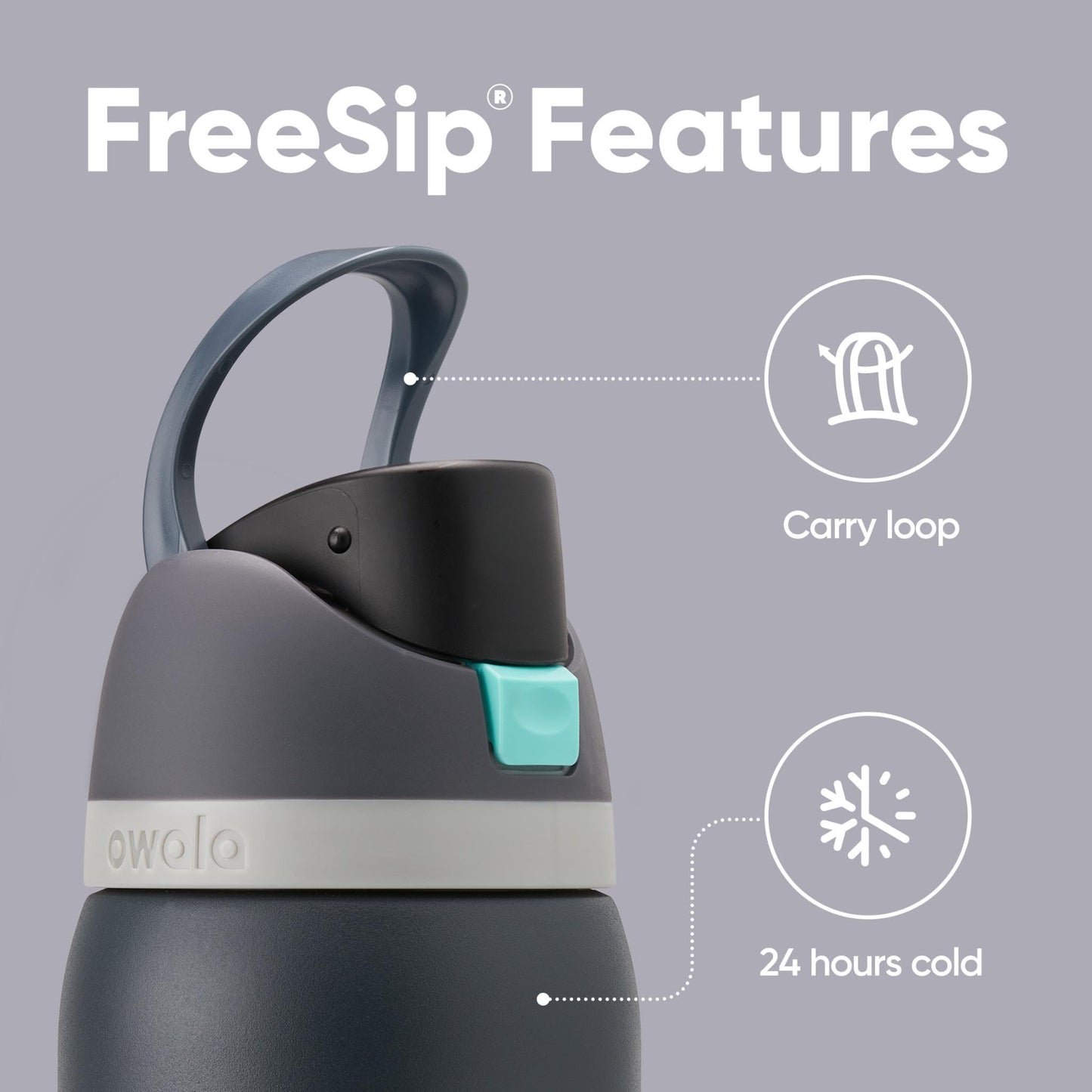 Owala FreeSip - Botella de agua aislada de acero inoxidable con popote, botella de agua deportiva sin BPA, ideal para viajes, 24 onzas, mezclilla