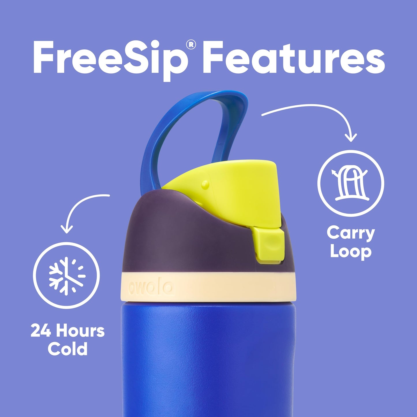 Owala FreeSip - Botella de agua aislada de acero inoxidable con popote, botella de agua deportiva sin BPA, ideal para viajes, 24 onzas, mezclilla