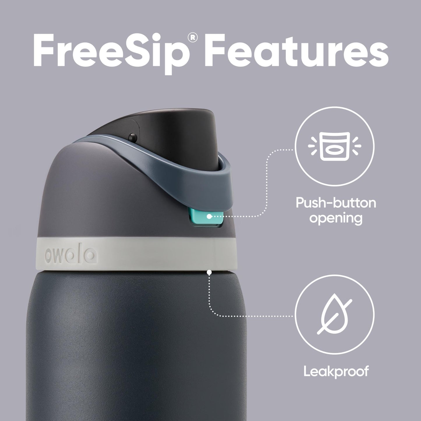 Owala FreeSip - Botella de agua aislada de acero inoxidable con popote, botella de agua deportiva sin BPA, ideal para viajes, 24 onzas, mezclilla