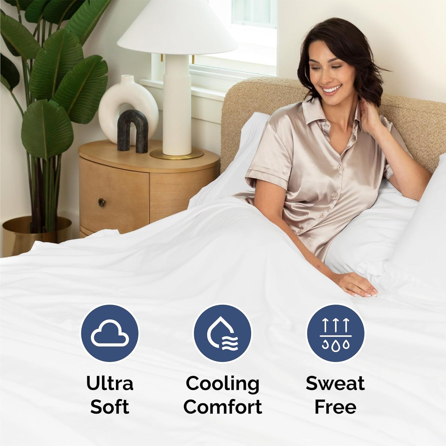 Juego de sábanas de 4 piezas talla Queen, cómodas, transpirables, refrescantes, de hotel, unisex, esquinas tipo bolsillos profundos, de microfibra, extrasuaves, sin arrugas, Oeko-Tex, blanco